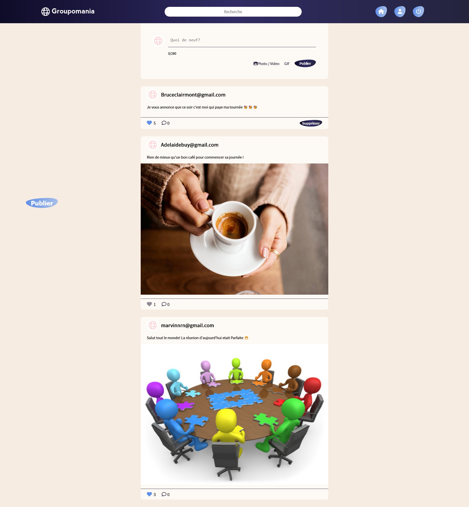 Image de la page d'accueil/timeline du site Groupomania