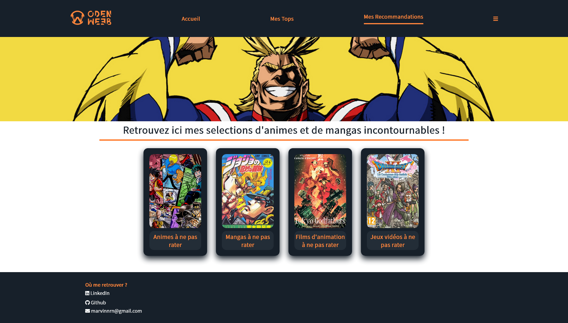 Image d'un des top de la partie recommandation du site OdenWeeb
