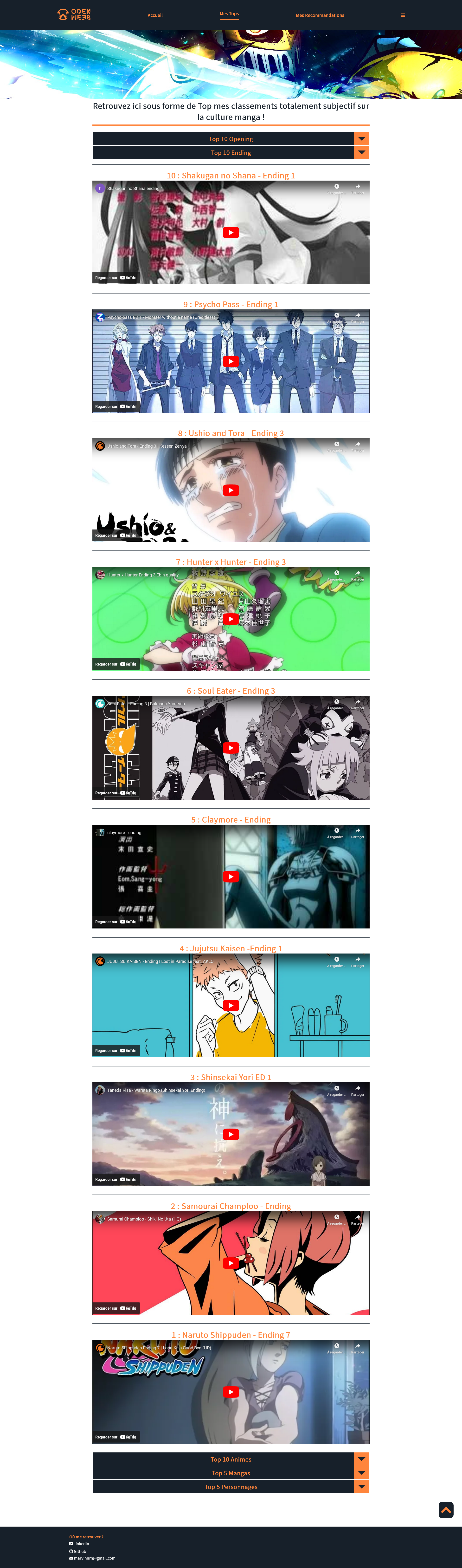 Image de la partie top du site OdenWeeb