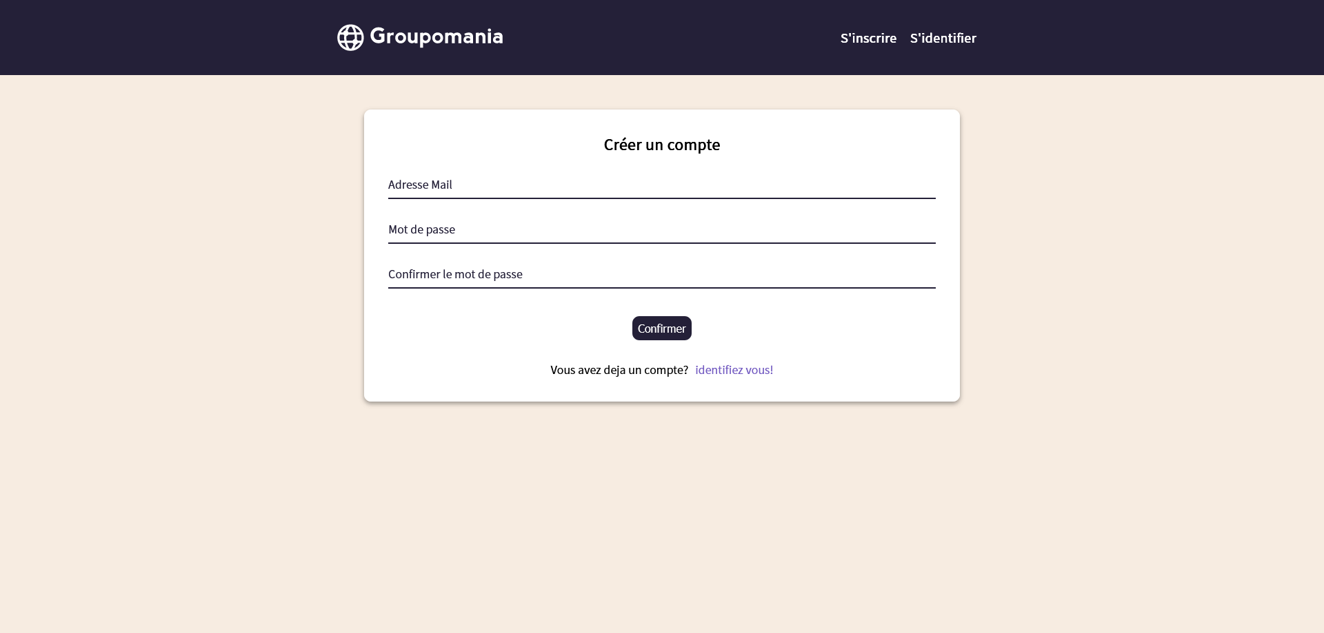 Image de la page de création de compte du site groupomania